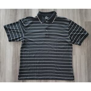 PGA Tour Polo Shirt Mens Size XL Black White Striped Polyester Short Sleeve Golf